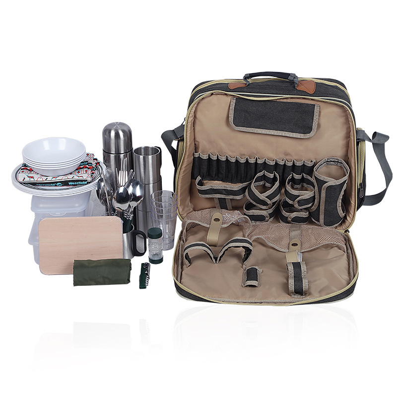 Camping Cooking Set For 4 - ชุดอุปกรณ์รับประทานอาหารสำหรับแคมป์ปิ้งและปิกนิกแบบพกพาสุดหรู พร้อมกระเป๋าเก็บความร้อน สำหรับ 4 คน