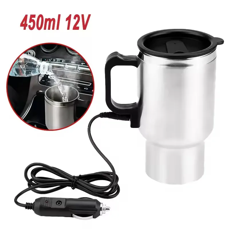 Camping Cooking Mug - กาต้มน้ำไฟฟ้าในรถยนต์ 12V 450 มล. แก้วน้ำร้อนในรถยนต์ สแตนเลส