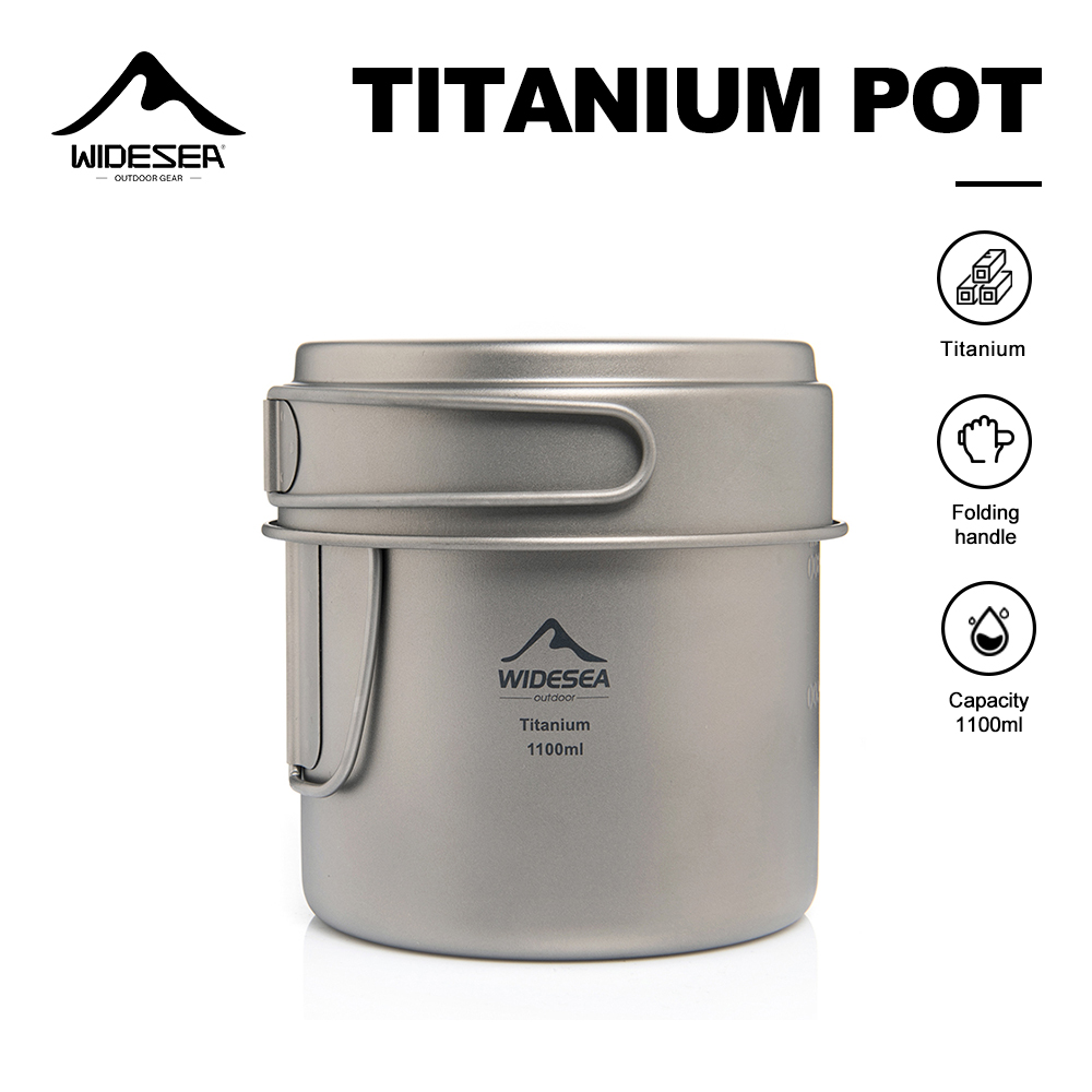 Camping Cooking Mug - หม้อตั้งแคมป์ไทเทเนียม Ultralight Widesea 1100 มล. พร้อมหูจับพับได้