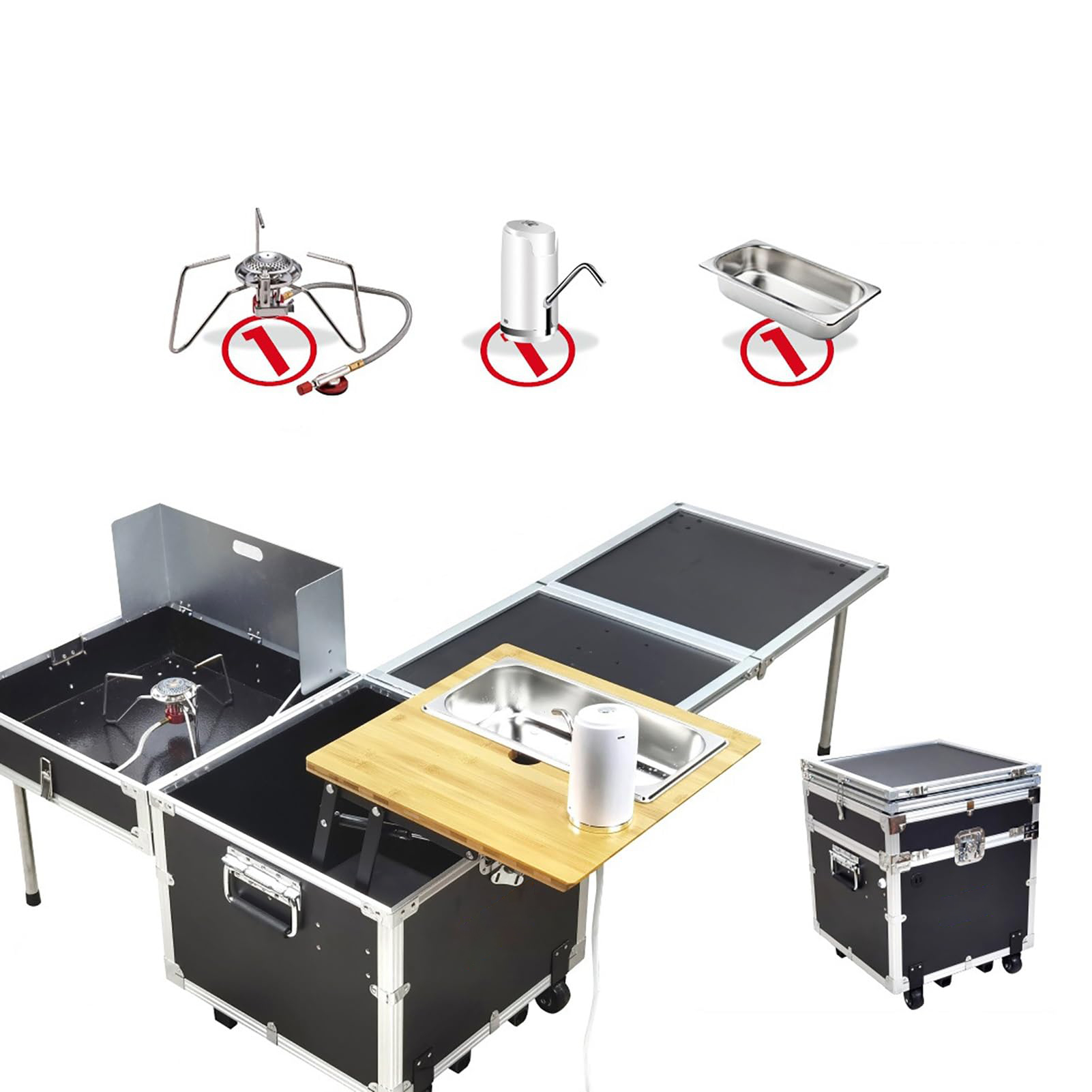 Camping Cooking Box Set - ชุดทำอาหารแคมป์ปิ้งกลางแจ้ง กล่องครัวเคลื่อนที่ โต๊ะทำอาหาร เตาพกพา ครัวพับได้สำหรับรถยนต์ สำหรับกิจกรรมกลางแจ้ง