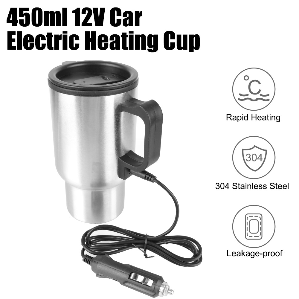 Camping Cooking Mug - กาต้มน้ำร้อนไฟฟ้าสำหรับรถยนต์กาต้มน้ำสำหรับตั้งแคมป์เดินทาง12V 450ml กาต้มน้ำสแตนเลสแก้วความร้อนกาแฟนมถ้วยอุ่นให้ร้อนรถ