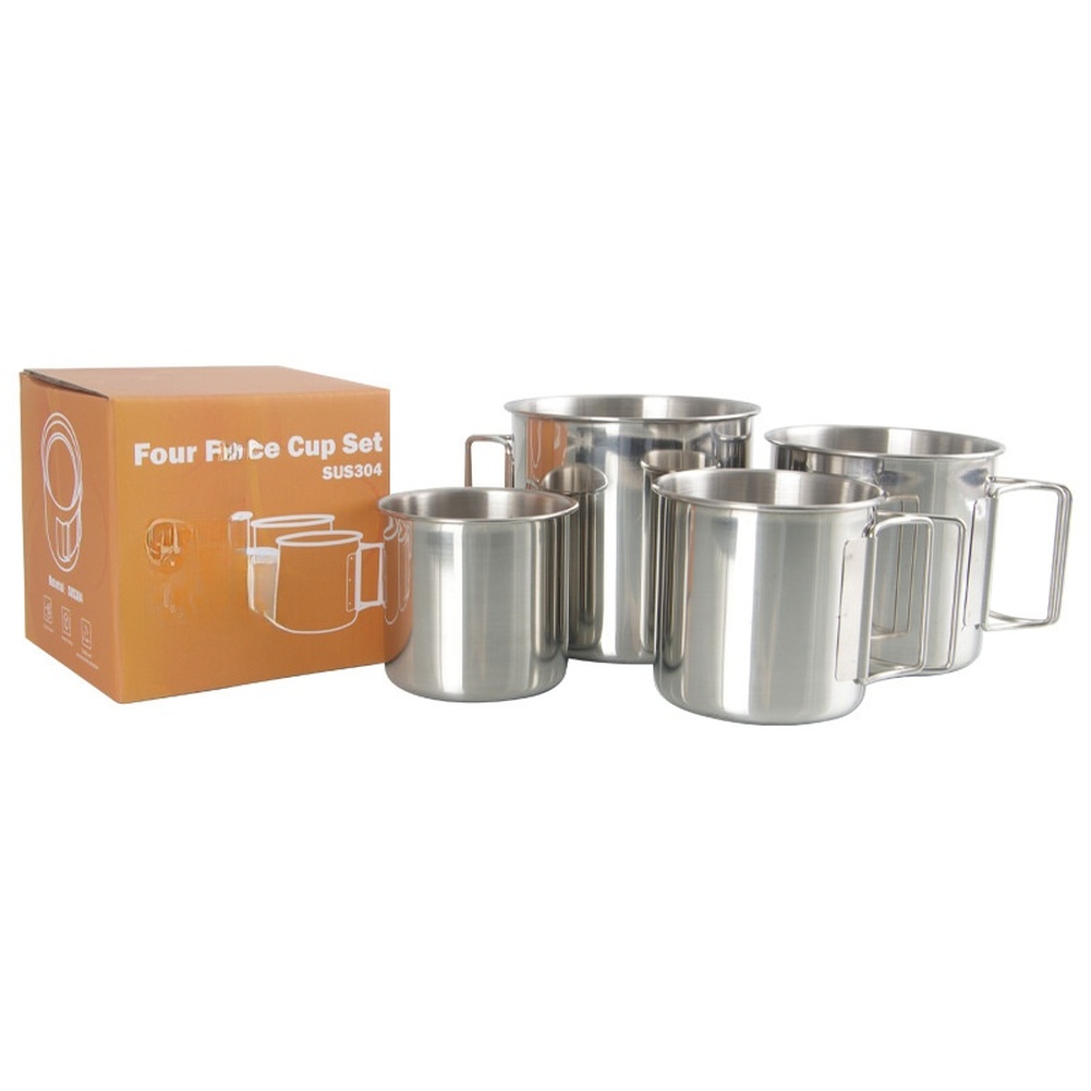 Camping Cooking Set For 4 - /สแตนเลส/เหล็ก/304 ชุดแก้วน้ำสำหรับตั้งแคมป์แบบพกพาพร้อมที่จับพับได้ 4 ชิ้นแก้วน้ำกลางแจ้งสำหรับเดินป่าปิกนิกอุปกรณ์ทำอาหาร