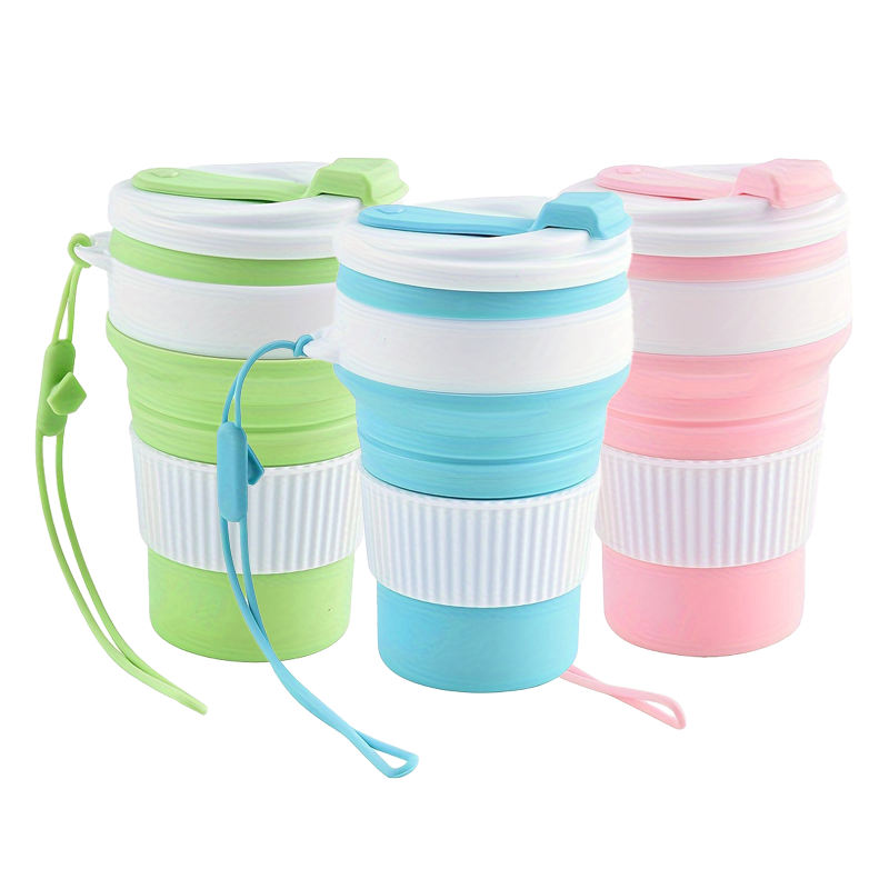 Camping Cooking Mug - ถ้วยน้ำซิลิโคนพับได้, ถ้วยน้ำพับเก็บได้พร้อมฝาปิดและสายคล้อง, แก้วน้ำพกพา น้ำหนักเบา สำหรับการตั้งแคมป์