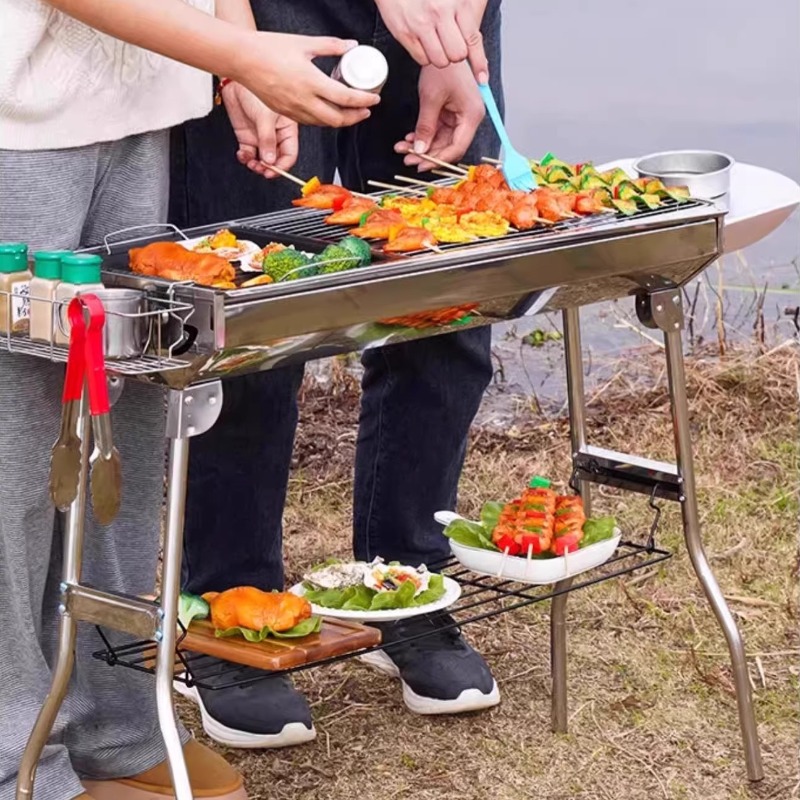 Camping Cooking Requirements - เตาย่างบาร์บีคิวสแตนเลสแบบพกพาไม่ต้องติดตั้งเตาย่างบาร์บีคิวอเนกประสงค์อุปกรณ์ทำอาหารกลางแจ้งสำหรับตั้งแคมป์