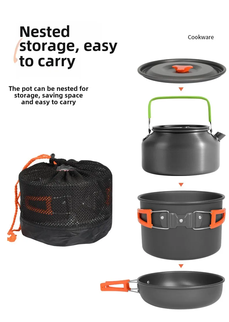 Nesting Camping Cooking Set - ชุดเครื่องครัวสำหรับทำอาหารกลางแจ้ง DS-308 ขนาดใหญ่ จุได้เยอะ พับเก็บได้ พกพาสะดวก