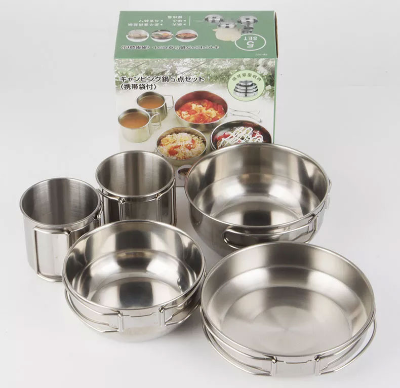 Camping Cooking Box Set - ชุดหม้อและกระทะพับได้ 5 ชิ้น อุปกรณ์ทำอาหารกลางแจ้ง อุปกรณ์แคมป์ปิ้ง ภาชนะใส่อาหาร