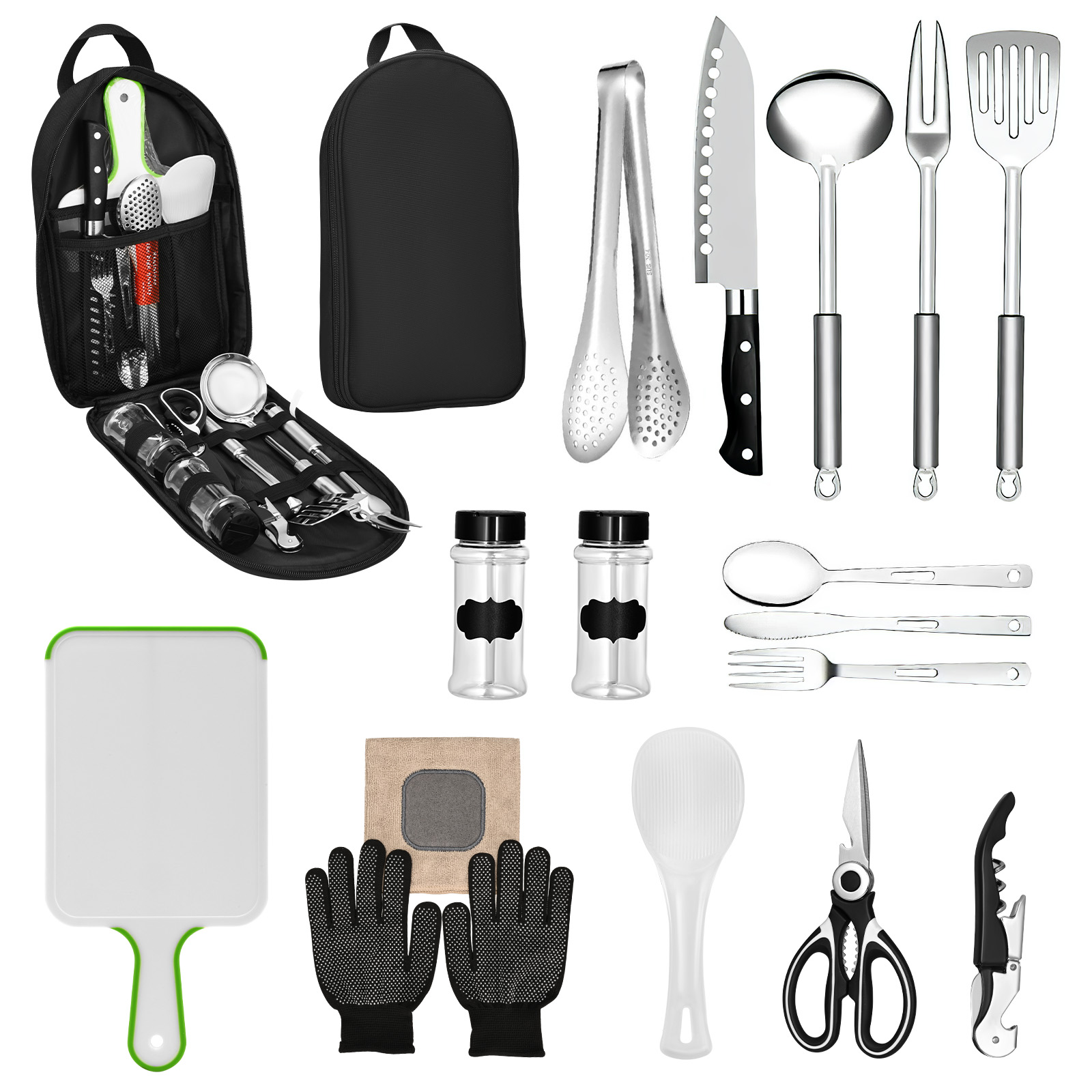 Camping Cooking Must Haves - 16 ชิ้น Camping ชุดอุปกรณ์ทําอาหาร BBQ Camping
