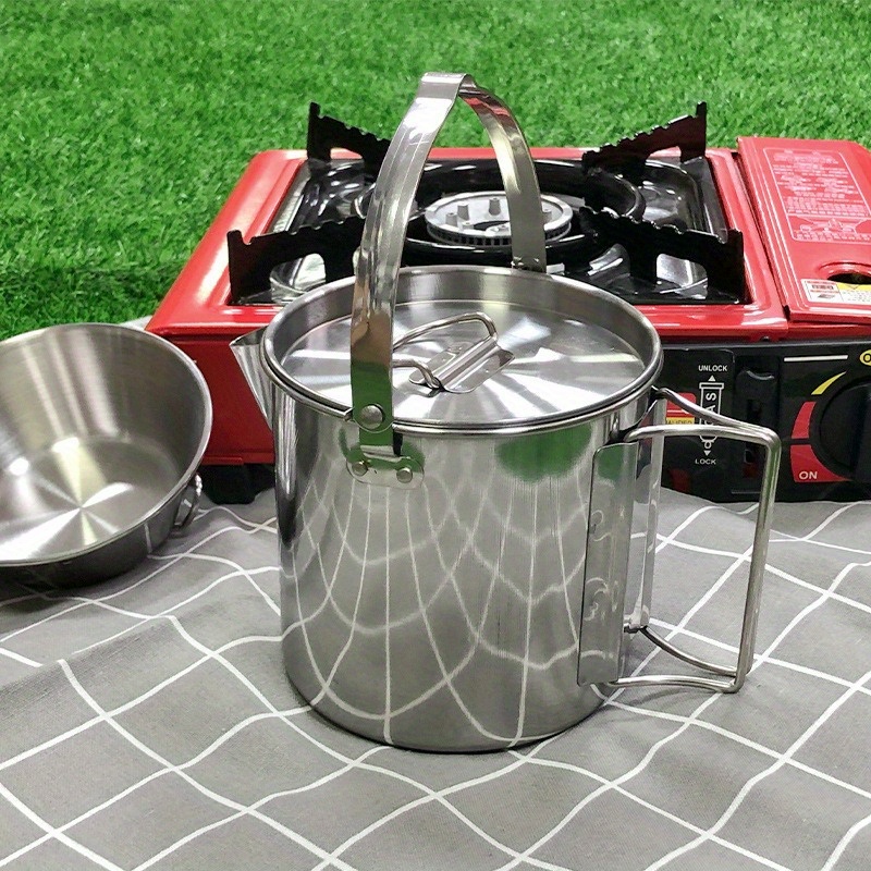 Camping Cooking Mug - กาต้มน้ําเหล็กกลางแจ้ง 1.2 ลิตรขนาดกะทัดรัดและพกพาได้ 1 ชิ้นสําหรับการตั้งแคมป์ปิกนิกและกาต้มน้ําแบบแขวน