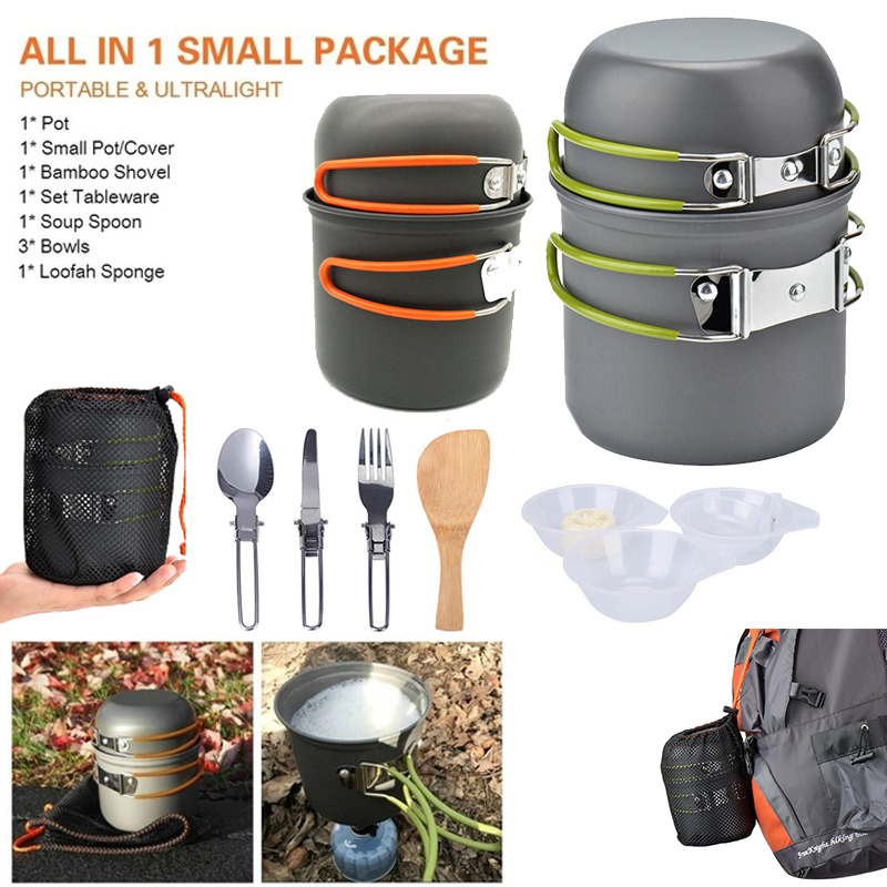 Camping Cooking Kitchen Set - ใหม่หม้อตั้งแคมป์แบบพกพากลางแจ้งชุดเดินป่าปิคนิคบาร์บีคิวทำอาหารพับเครื่องครัวช้อนมีดอุปกรณ์