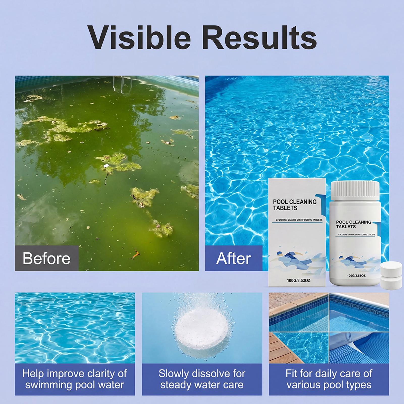 Water Purification Tablet - แท็บเล็ตทำความสะอาดน้ำ กำจัดคราบ กำจัดกลิ่น สำหรับทำความสะอาดสระว่ายน้ำ บ้าน บ่อน้ำร้อน