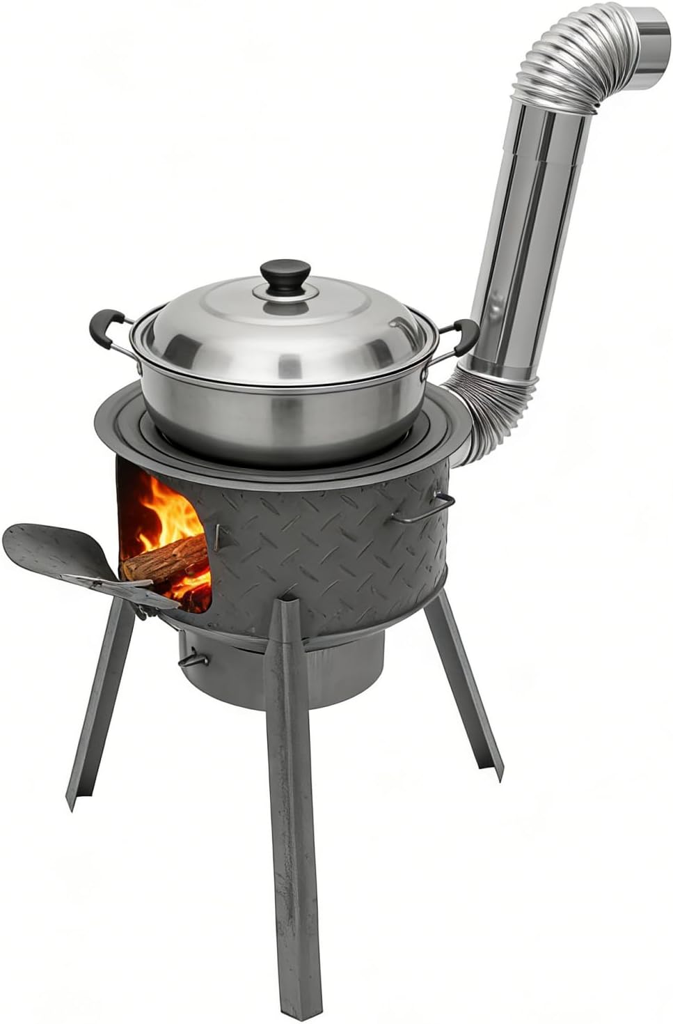 Camping Hiking Cooking - เตาเผาไม้แบบพกพาสำหรับตั้งแคมป์และเดินป่า - เตาทำอาหารกลางแจ้งขนาด 17 นิ้วพร้อมกล่องไฟเหล็กที่ถอดออกได้และตะแกรงย่าง