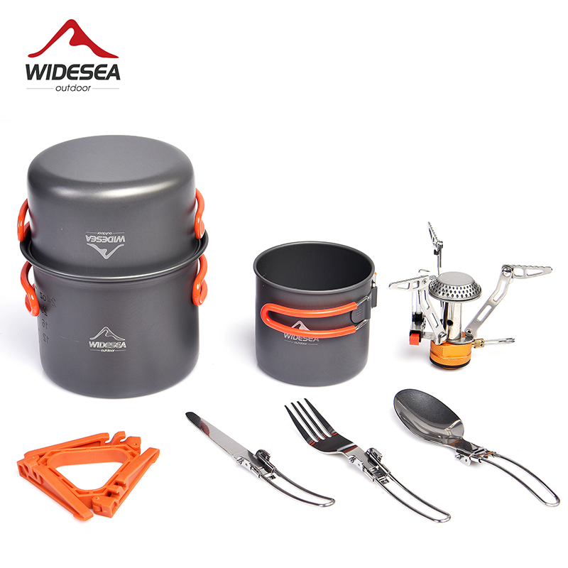 Camping Cooking Pan Set - Set Alat masak ตั้งแคมป์แบบกว้างชุดกาน้ำพกพาเตาส้อมมีดพับได้อุปกรณ์บนโต๊ะอาหารกลางแจ้ง