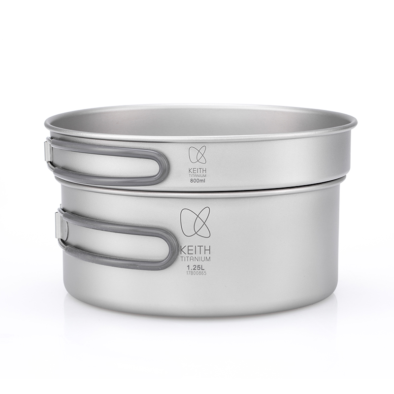 Camping Cooking Pan Set - ชุดเครื่องครัวไทเทเนียมบริสุทธิ์ KEITH 2 ชิ้น (800 มล.+1250