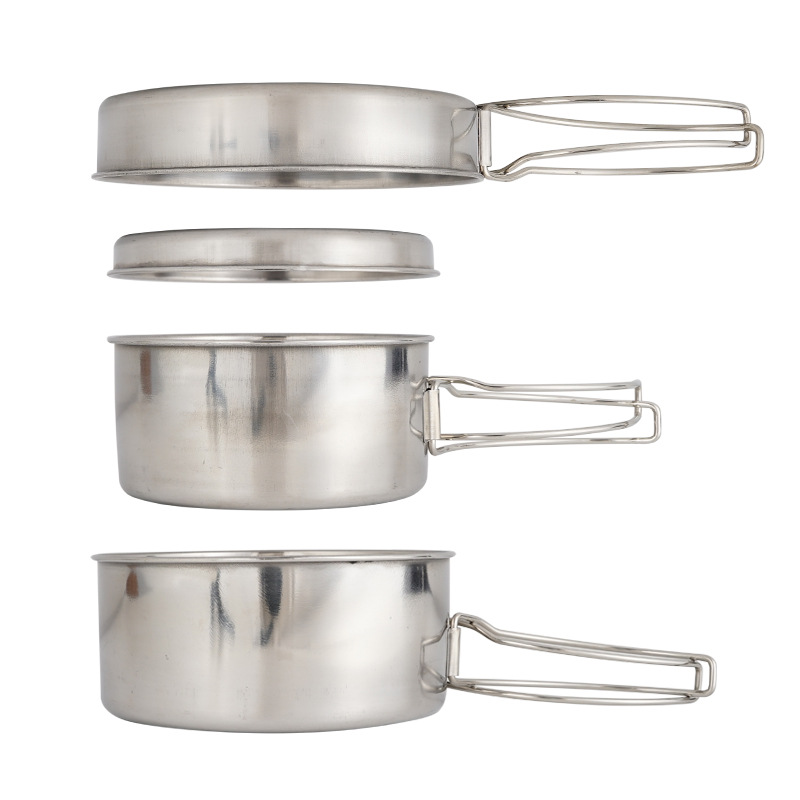 Nesting Camping Cooking Set - ชุดเครื่องครัวแคมป์ปิ้งสแตนเลส 4 ชิ้น CLS แบบพกพา ดีไซน์ซ้อนเก็บได้