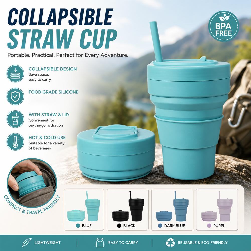 Camping Cooking Mug - ถ้วยกาแฟซิลิโคนพับได้พร้อมฝาปิดหลอด 12 ออนซ์ แก้วน้ำพับได้ ภาชนะใส่เครื่องดื่มแบบพกพาสำหรับการเดินทาง ปิกนิก
