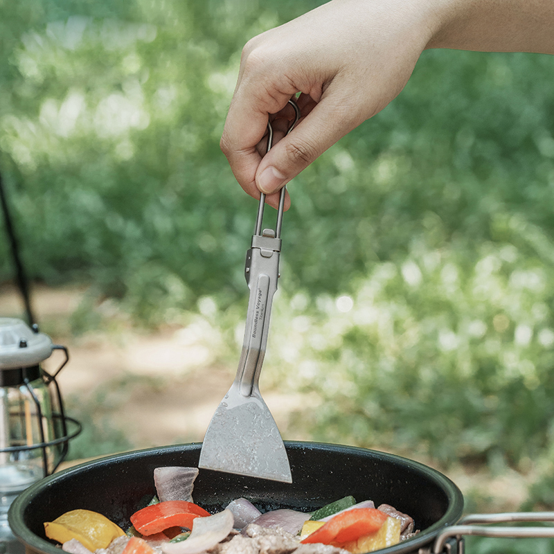 Camping Cooking Box Set - ไม่มีที่สิ้นสุด Voyage เครื่องใช้บนโต๊ะอาหารพลั่วทอดไทเทเนียม HANDEL lipat พลิกอาหารสำหรับค่ายครัวกลางแจ้ง