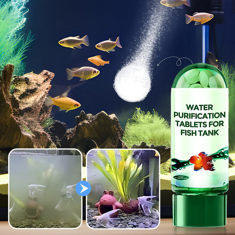 Water Purification Tablet - แท็บเล็ตทำน้ำให้ใสสำหรับตู้ปลาแบบเป็นมิตรกับสิ่งแวดล้อม น้ำยาทำความสะอาดตู้ปลาแบบออกฤทธิ์เร็ว น้ำยาช่วยให้น้ำในตู้ปลาใสขึ้น
