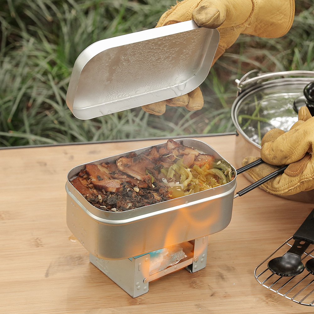 Camping Cooking Box Set - อลูมิเนียมกลางแจ้ง Mess Kit, ชุดเตาชั้นวางไอน้ํา, เครื่องครัวแบบพกพา 1