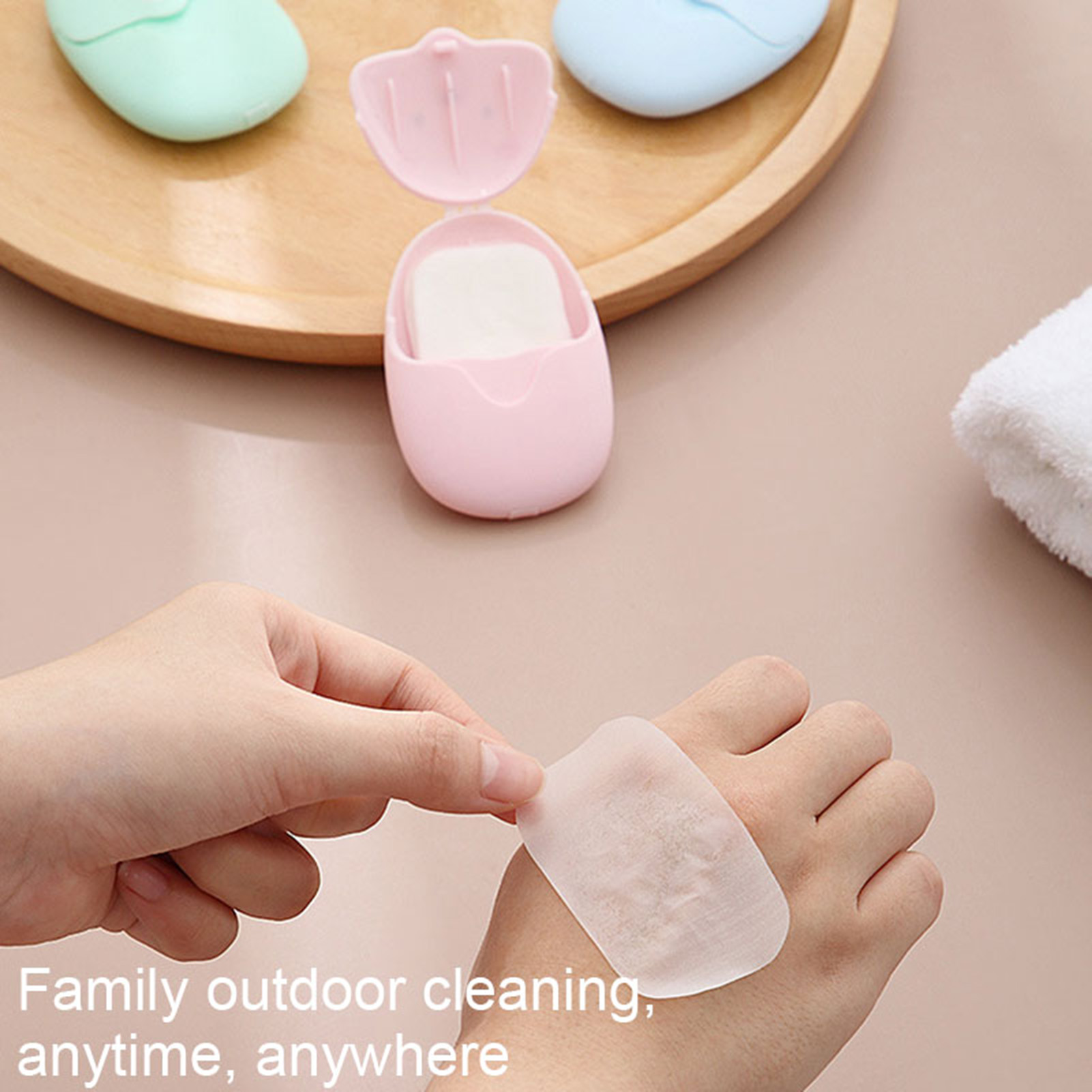 Biodegradable Soap Camp - สบู่แผ่นพกพา 50 ชิ้น สำหรับล้างมือกลางแจ้ง พร้อมกล่องเก็บ สำหรับการตั้งแคมป์