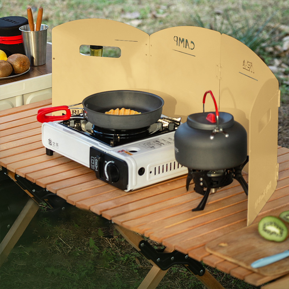 Campfire Cooking - เตาแก๊สตั้งแคมป์แบบพับได้กระจกบังลมพร้อมชั้นเก็บเตาแก๊สหน้าจอกันลมอุปกรณ์ตั้งแคมป์แบบพกพาน้ำหนักเบาพิเศษ
