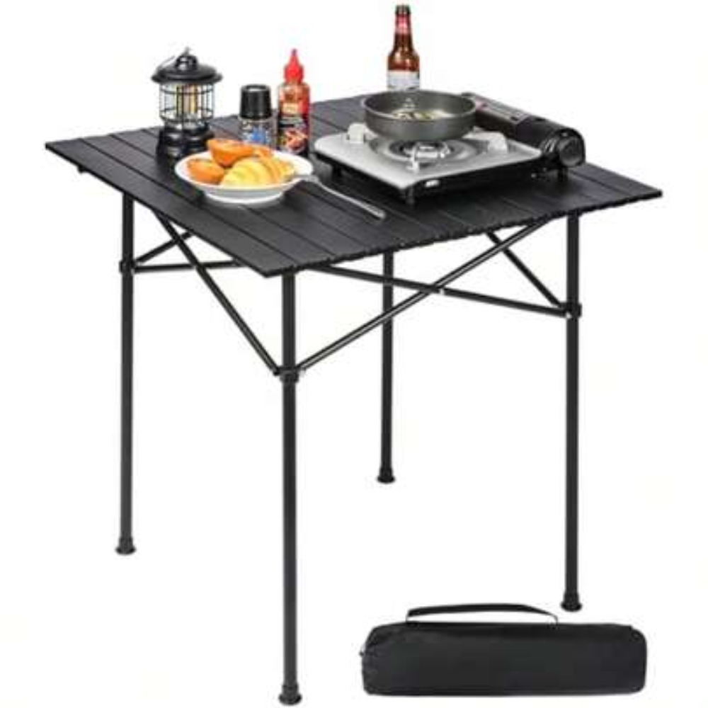 Camping Cooking Requirements - โต๊ะตั้งแคมป์แบบพับได้ สีดำ ทรงสี่เหลี่ยม ขนาด 28x28 นิ้ว