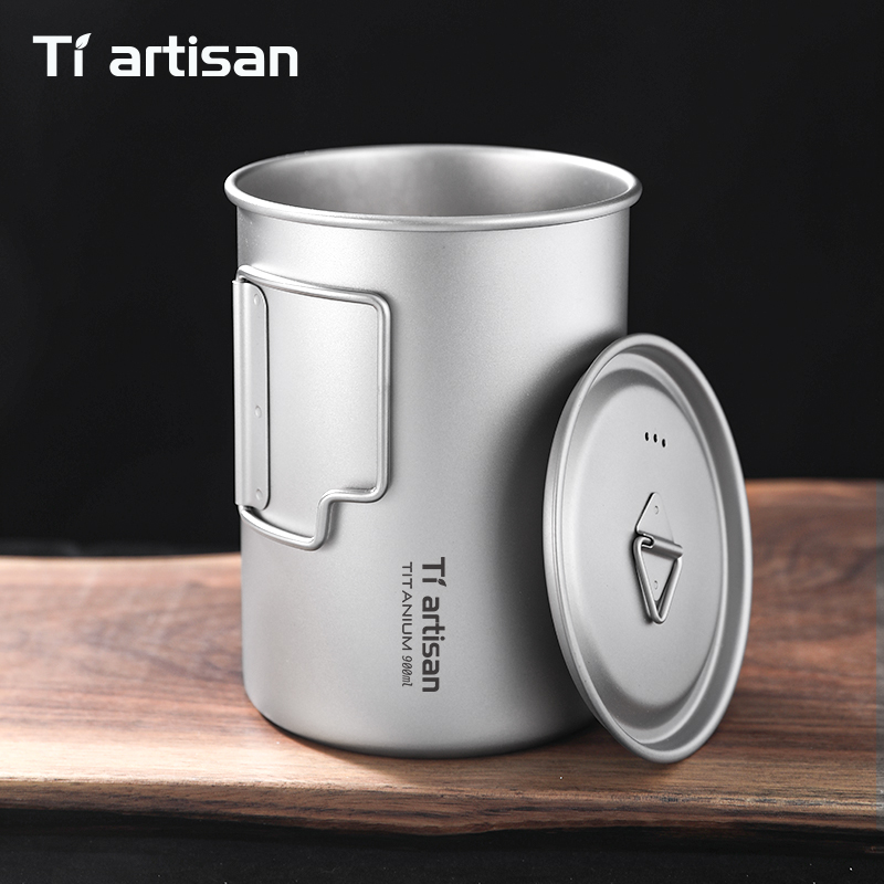 Camping Cooking Mug - ไทอาร์ติซาน 750 มล/ 900 มล. แก้วน้ำไทเทเนียมแบบพับได้