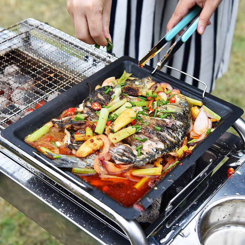 กระทะย่างทรงสี่เหลี่ยมหนาสำหรั - Camping Hiking Cooking บทวิจารณ์และราคา
