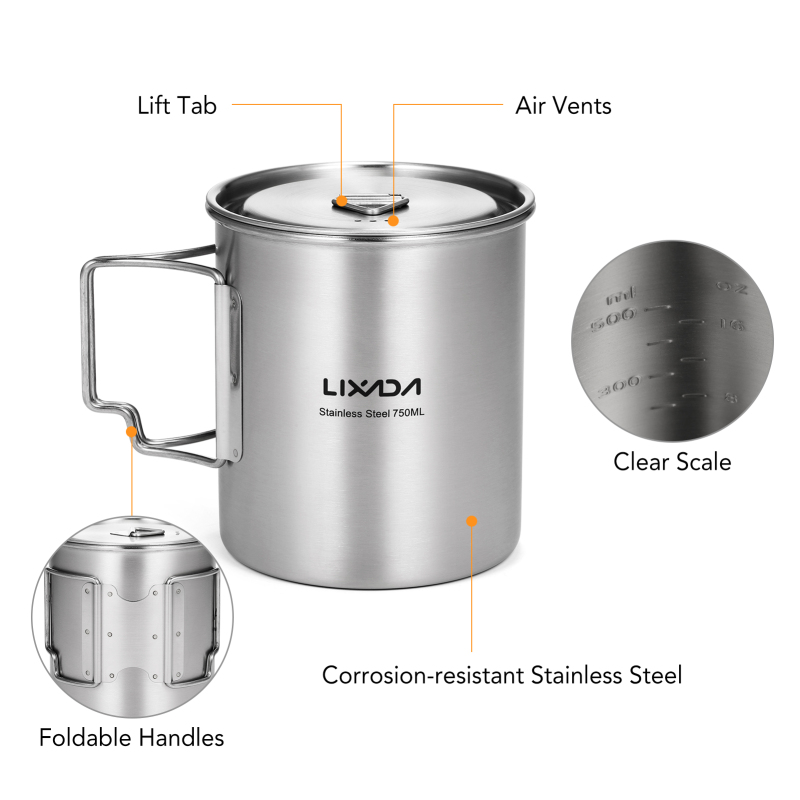 Lixada ถ้วยกระบอกใส่น้ำสแตนเลส - Camping Cooking Mug บทวิจารณ์และราคา