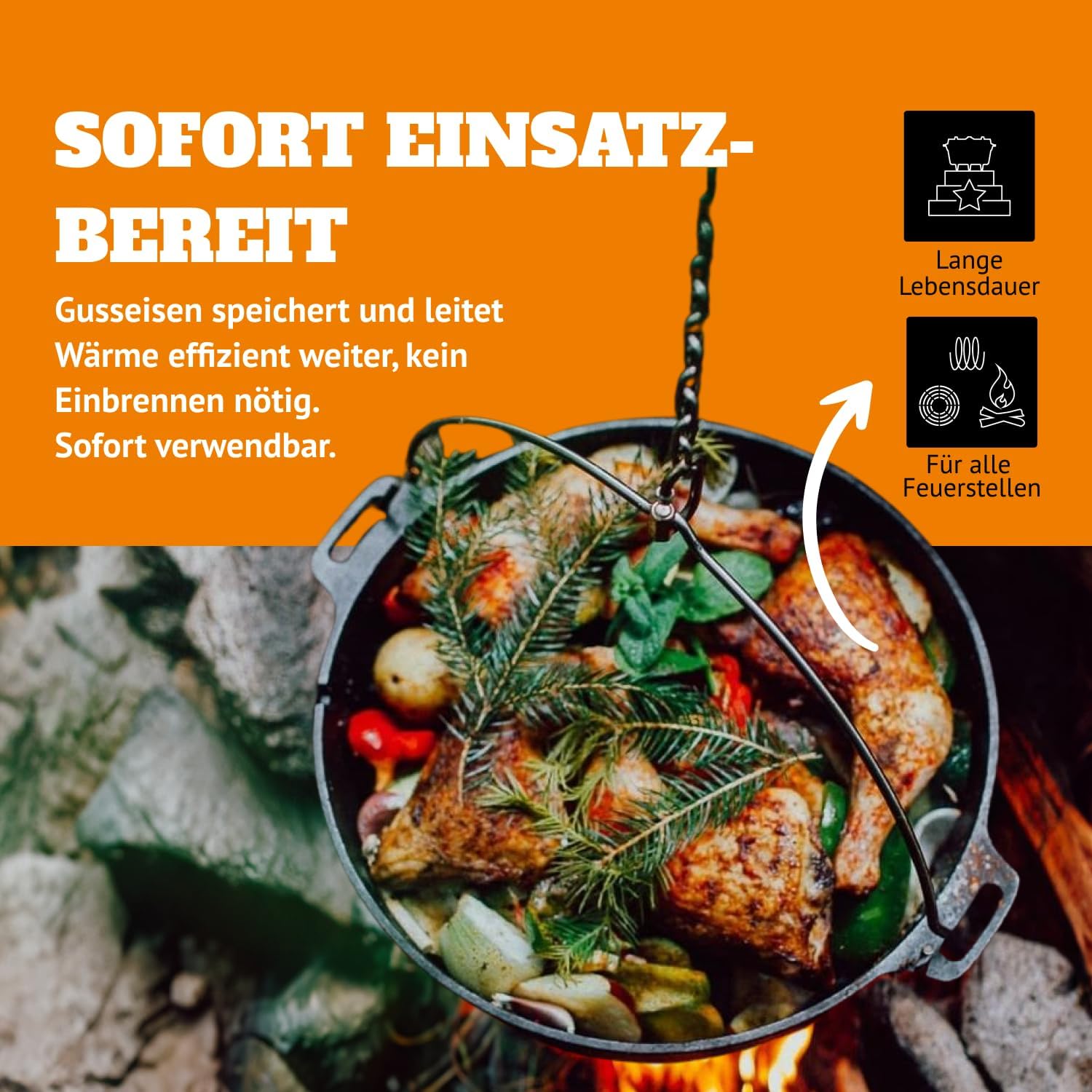หม้อเหล็กหล่อเคลือบผิวพร้อมขา  - Campfire Cooking บทวิจารณ์และราคา